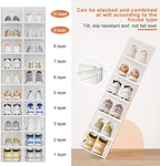10-pack transparent acrylic shoe boxes, stackable and foldable storage boxes with magnetic snaps, suitable for sneakers, bedroom, dormitory storage, transparent color.