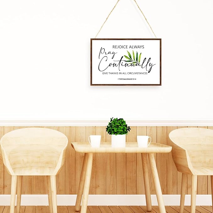 Rejoice Always Pray Continually Give Thanks Sign,Inspirational Rustic Christian Hanging Wood Plaque Sign,Motivational Bible Verse Wall decor for Home Bedroom,1 Thessalonians 5:16