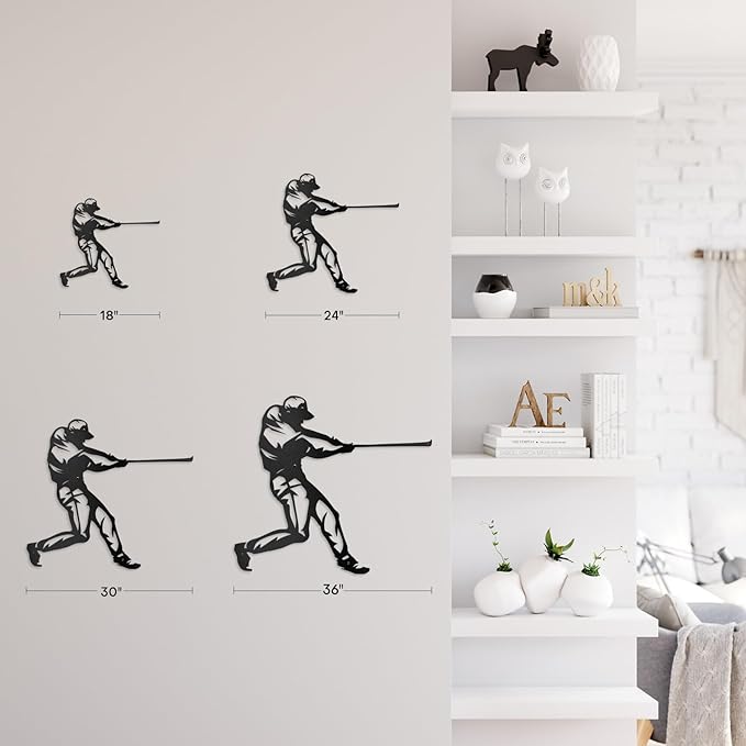SIGNLEADER Metal Wall Art Decor - Baseball Batter Sport Minimalist Modern Abstract Wall Sculpture Hanging Home Decoration for Living Room, Bedroom, Bathroom, Kitchen, Studio, Outdoor - 24" Black