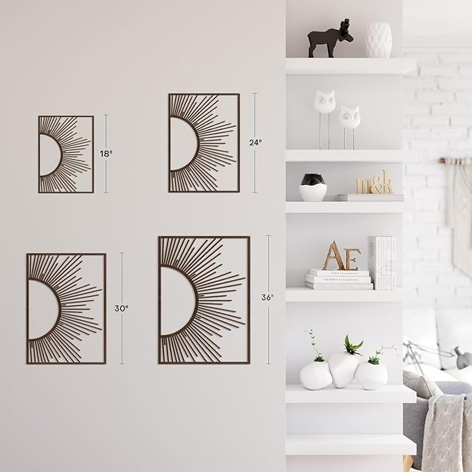 SIGNLEADER Metal Wall Art Decor Shining Sun Minimalist Modern Abstract Wall Sculpture Hangings Home Decoration for Living Room, Bedroom, Bathroom, Kitchen, Outdoor - 18" Bronze
