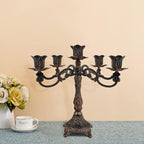 5-Candle Metal Candelabra 10.3 Inch Tall Candlestick Candle Holders for Home Decor Wedding Christmas Church Halloween Party, Red Bronze Tulip