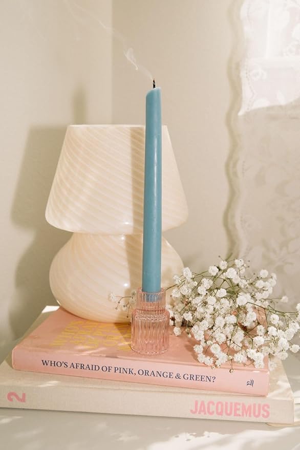 Bluecorn Beeswax Taper Candles, 100% Pure Natural Bees Wax, 10 Inch Pair, Sky Blue Candlesticks, Unscented, Clean Burning & Dripless, Long Lasting, Thanksgiving & Christmas Decor, American Made, 1 Ct
