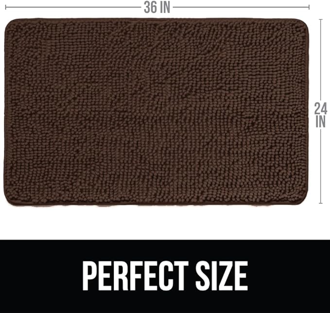 KANGAROO Bathroom Rugs, Chenille Soft Absorbent Bath Rug, Shaggy Shower Mat, Quick Dry Machine Wash Bathmat, Plush Carpet Mats for Tub, Bathtub and Room Home Decor Accessories, 36x24, Brown