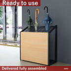 AKIRA Large Capacity Umbrella Stand for 24-Umbrellas Modern Natural Wood Grain & Black Metal Entryway Organizer Rack Holder for Office or Lobby, Model US-US-0625-BKNA