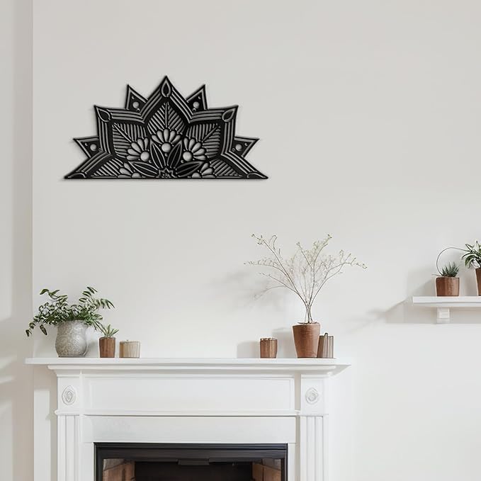 SIGNLEADER Metal Wall Art Decor Flower Minimalist Modern Abstract Wall Sculpture Hangings Home Decoration for Living Room, Bedroom, Bathroom, Kitchen, Outdoor - 18" Black