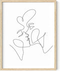 Minimalist Couple Art Wall Art Print Couple Kiss Abstract Line Drawing, Gallery Quality 11"x14" Beige Framed, Abstract Love Aesthetic Decor Bedroom Living Room