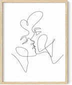 Minimalist Couple Art Wall Art Print Couple Kiss Abstract Line Drawing, Gallery Quality 11"x14" Beige Framed, Abstract Love Aesthetic Decor Bedroom Living Room