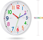 Silent Kids Wall Clock – Non-Ticking, Battery-Powered, Ideal for Teaching Time and Stylish Décor in Any Room - 14 Inch