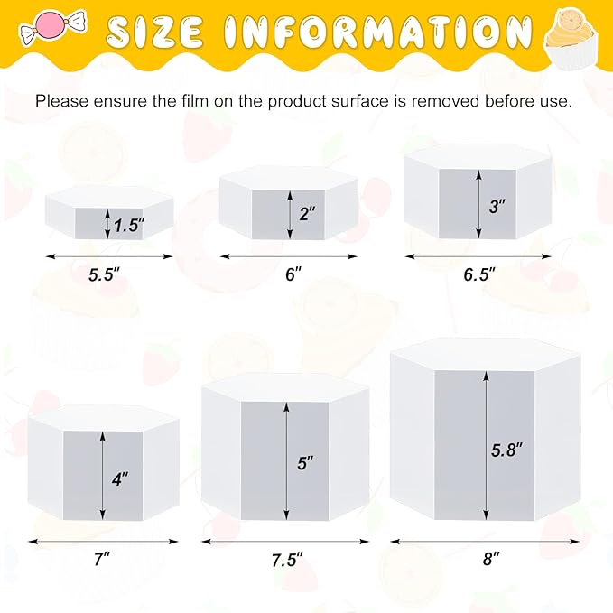 Leinuosen 6 Pcs Large Buffet Risers, 5.5 to 8 Inch Catering Dessert Table Risers Food Decorative Stands with hollow bottom for Catering Supplies, Party(White, Hexagonal)
