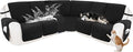 Reclining Sectional Couch Covers 100% Waterproof Velvet L Shape Recliner Couch Covers for Sofa Pets Washable Anti Slip Recliner Slipcovers with Pockets (5 Seat Sofa with 1 Console, Black)