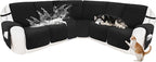 Reclining Sectional Couch Covers 100% Waterproof Velvet L Shape Recliner Couch Covers for Sofa Pets Washable Anti Slip Recliner Slipcovers with Pockets (5 Seat Sofa with 1 Console, Black)