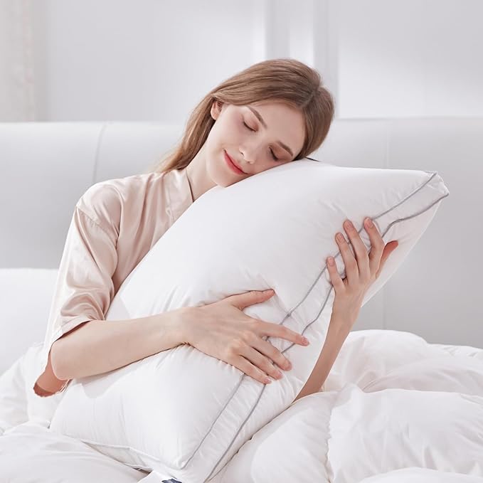 Globon Luxury Feather Down Pillow Standard Queen Size for Sleeping, Hotel Collection Fluffy Pillow, Medium Gusseted Bed Pillows, 18"X26", Pack of 1
