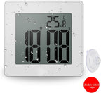 Digital Shower Clock, Large LCD Display Waterproof Timer for Shower, Suction Cups for Home (White) - Only Military time and ℃ Display