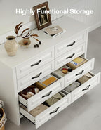 Marsail Farmhouse 8 Drawer Dresser, Wood Chest of Drawers with Natural Texture, Smooth Gliding Drawers, Versatile Storage Organizer Cabinet for Bedroom & Living Room, White