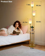 Lightdot Gold Dimmable Floor Lamp with Table, 63IN Mid-Century Oval Floor Lamps with Bulbs Included, 3-Lights Candle Holder Style Modern Tall Standing Lamp for Living Room/Sofa Beside/Corner Decor