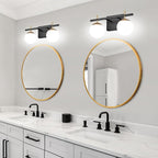 Bathroom Light Fixtures Over Mirror, Black and Gold Mid Century Modern Bathroom Vanity Light Fixtures with Milky Glass Shade 2-Light Globe Sconces Wall Lighting for Living Room Hallway