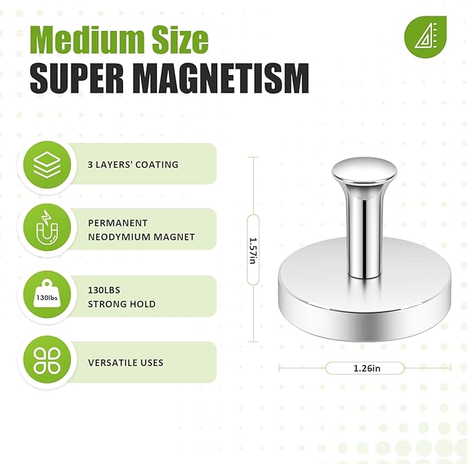 Neosmuk Magnetic Coat Hook,130lb+ Strong Extra Heavy Duty Magnet Hooks,Magnetic Wreath Hanger/Holder for Metal Doors,Purse,Towel,Stocking,Cruise Cabin,Silver,3 Pack