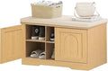 DINZI LVJ Shoe Bench, Entryway Storage Bench with Doors, Cushion, 2-Tier Shoe Rack with 6-Cubby, 31.5”L x 13.8”W Shoe Organizer Cabinet, Adjustable Shelf, Living Room, Bedroom, Natural