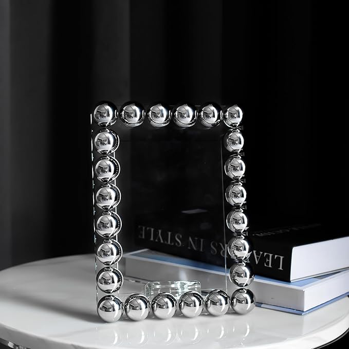 Crystal 5x7 Inch Picture Frame, Home Decor Ball Wedding Photo Frame Tabletop Display, Display Pictures 5''x 7'', Silver, Comes with Gift Box