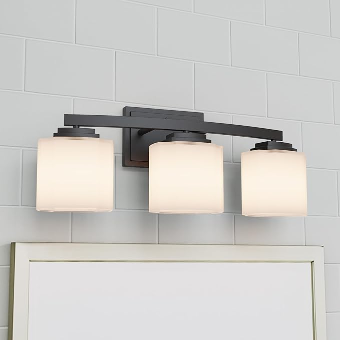 Adam Modern 3-Light Vanity Light Industrial Wall Sconce Lighting Fixture with Etched Glass Shade in Dark Bronze Black Finish for Bathroom, Hallway, Kitchen, Mirror