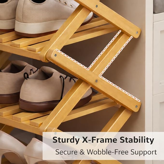 Upgraded The 9-Tier No-Assembly Bamboo Shoe Rack (3–9 Tier), Folding Bamboo Shoe Storage Rack with Zero Assembly Required and Space-Saving Design for Entryway Closet Apartment (Brown, 6 Tier)