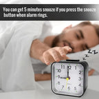 Small Analog Travel Alarm Clock, Battery Operated Desk Table Shelf Clock for Kids, Quieter Bedside Alarm Clocks for Bedrooms Bathroom Living Room Kitchen, Black
