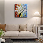 YaSheng Art - hand-painted Oil Painting On Canvas white Flowers Paintings Modern Home Interior Decor Wall Art for living room Abstract Art picture Ready to hang 24x24inch