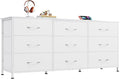 WLIVE 54''W Dresser for Bedroom, White Dresser TV Stand for 55, 60, 65 inch TV, Wide Chest of Drawers with 9 Drawer, Large Entertainment Center, Fabric Dressers with Wood Top for Closet, Living Room