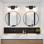 Bathroom Light Fixtures Over Mirror, Black Vanity Lights for Bathroom with White Frosted Glass, 2-Light Modern Vanity Lighting Fixtures Globe Sconces Wall Light for Bedroom Living Room Cabinet