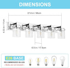 Vanity Light Fixture,5-Light Vanity Light for Bathroom,Chrome Bathroom Vanity Lighting Over Mirror with Square Clear Glass Shade for Restroom
