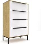 tinge Lira Premium Fabric Dresser - Solid Wooden Frame, 4 Spacious Sag-Proof Drawers with Sleek Metal Handles - Sleek & Durable Storage Solution for Your Home (Light Brown)