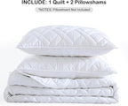 HORIMOTE HOME Quilt Set Queen Size White, Classic Geometric Diamond Stitched Pattern, Ultra Soft Microfiber Lightweight Bedding Set Bedspread Coverlet for All Season (1 Quilt and 2 Pillow Shams)