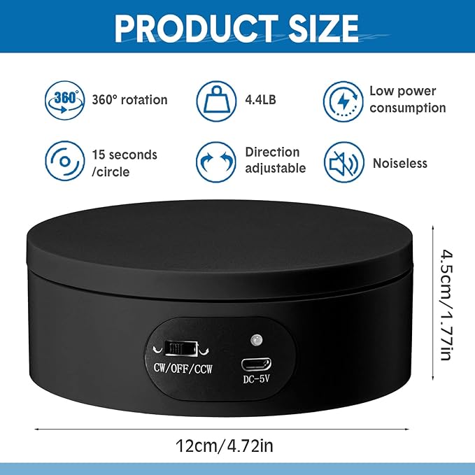Hoteam Turner Cup Rotating Display Stand for Epoxy Glitter Tumbler Display Turner 360 Degree Tumbler Spinner Automatic Spinning Rotating Platform Mute Photography Turntable(Black,16 Pcs)