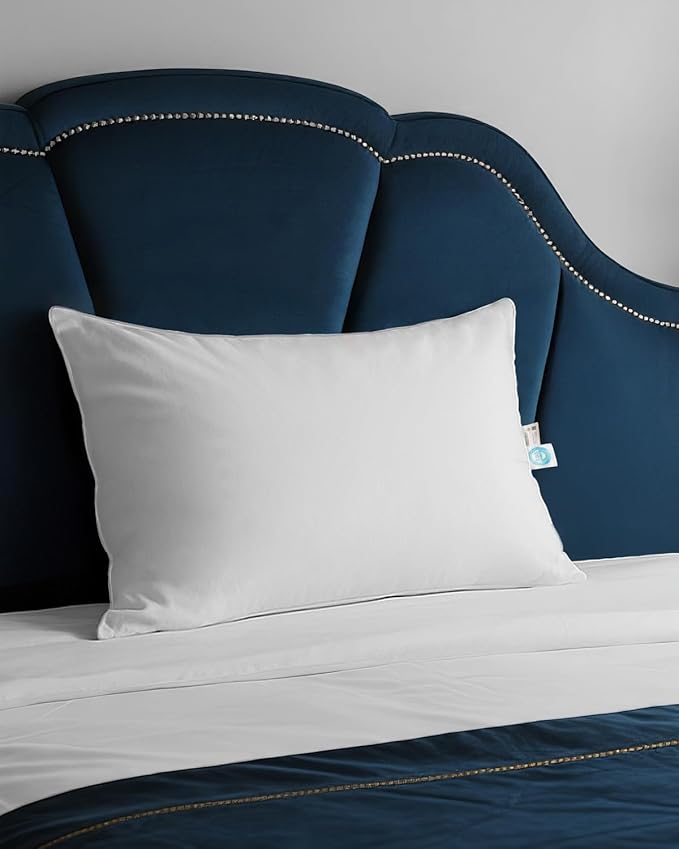 750 Fill Power White Goose Down Pillow, Standard Size 20x26 Inches - for Back, Side and Stomach Sleepers - Includes Pillowcase for Home, Travel, Dorm or Guest Room (1 Pack)