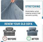 H.VERSAILTEX Sofa Cover 2 Piece T Cushion Armchair Slipcovers Thick Velvet Couch Cover Furniture Protector Stretch T Cushion Sofa Covers for 1 Cushion Couch with 1 T Cushion Covers, Stone Blue