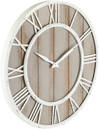Oldtown Farmhouse Metal & Solid Wood Noiseless Wall Clock (Coastal Grey, 36-inch)