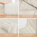 Sasttie Full Size Comforter Set, 7-Piece Bed in a Bag Double, Pintuck Bedding Set for All Season, Includes Comforter, Flat Sheet, Fitted Sheet, Pillowcases and Pillowshams, Beige