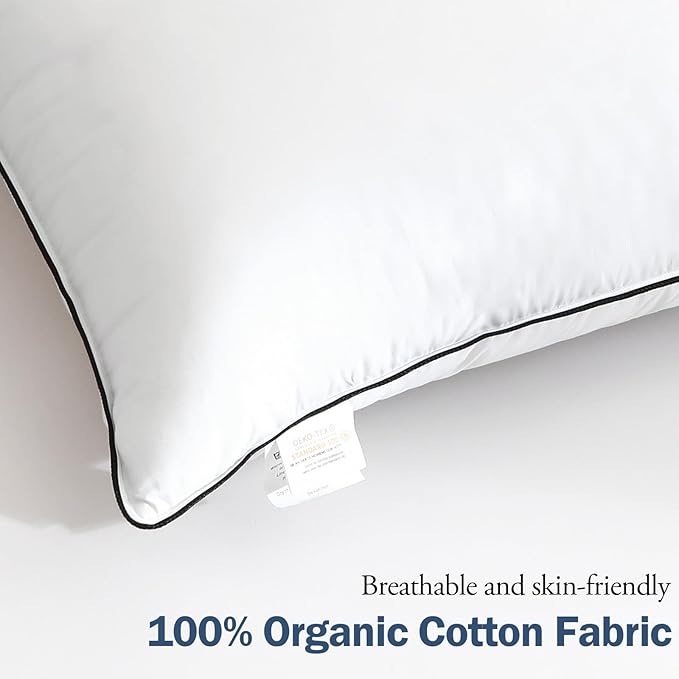 BPC Luxury Goose Feather Down Bed Pillows King Size Set of 2, Hotel Feather Pillows for Sleeping, 100% Organic Cotton Cover, Fluffy and Soft Support Surround Fill Polyester, Medium Firm, 20"x36"
