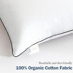 BPC Luxury Goose Feather Down Bed Pillows King Size Set of 2, Hotel Feather Pillows for Sleeping, 100% Organic Cotton Cover, Fluffy and Soft Support Surround Fill Polyester, Medium Firm, 20"x36"