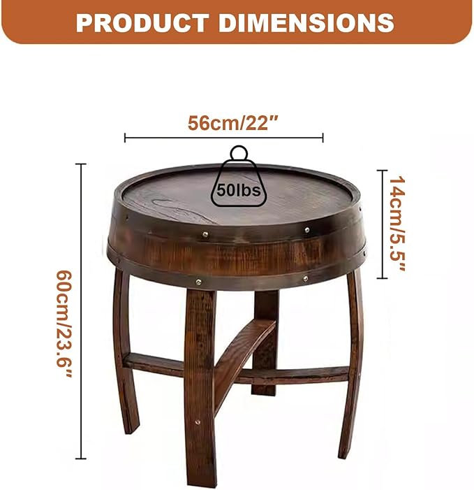 Whiskey Barrel End Table, Handcrafted Oak Wine Barrel Table, Handcrafted Rustic Coffee Table for Farmhouse Living Room Decor