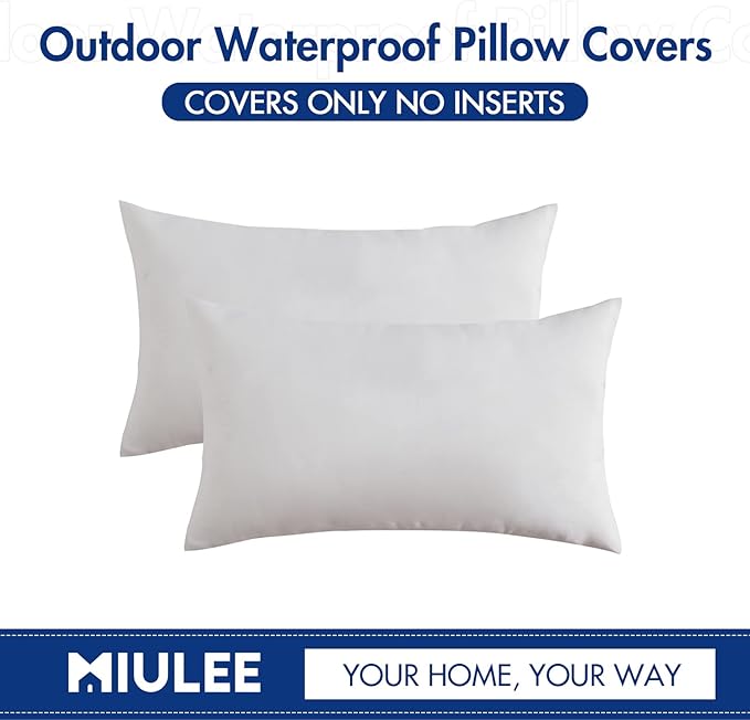 MIULEE Pack of 2 Decorative Outdoor Solid Waterproof Throw Pillow Covers Christmas Faux Linen Garden Farmhouse Cushion Cases for Patio Tent Balcony Couch Sofa 20x12 Inch White