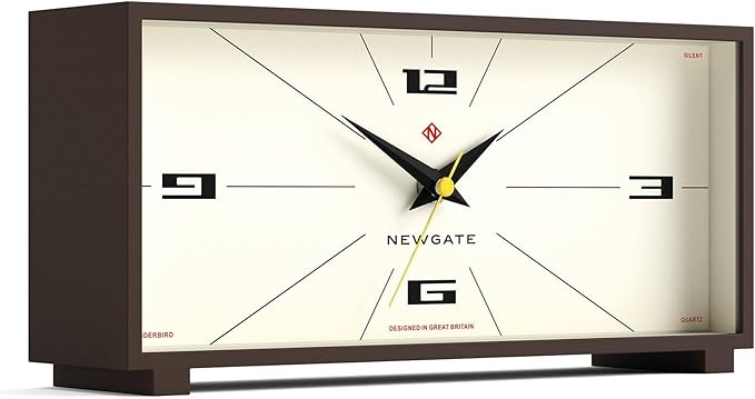 NEWGATE® Thunderbird Desk Clock | Retro Contemporary Rectangular Design | Mocha Brown | Modern mid Century Style for Desk, Mantel, Table top or Shelf