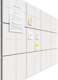 Bumusty Large Felt Bulletin Board, 48" x 36" Cork Board Alternative, 12-Pack Wall Tiles with 4-Compartment Design, 30 Push Pins, 70 Adhesive Tabs, Ideal for Office & Home Decor, Milky White