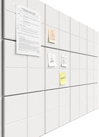 Bumusty Large Felt Bulletin Board, 48" x 36" Cork Board Alternative, 12-Pack Wall Tiles with 4-Compartment Design, 30 Push Pins, 70 Adhesive Tabs, Ideal for Office & Home Decor, Milky White