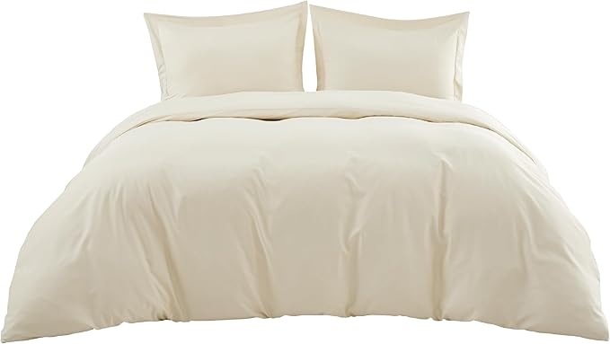 Bedsure 100% Rayon Derived from Bamboo Duvet Cover King Size - Lightweight Silky Cooling Comforter Cover Set for Hot Sleepers, Breathable & Moisture-Wicking Bedding Set, Light Beige