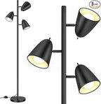 QiMH Tree Floor Lamp with 3 Light Bulbs, Standing Tall Pole Lamps for Living Room Bedroom Office, Reading Stand up Lamps with 3 Adjustable Arms, Black