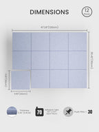 Bumusty Large Cork Board 48" x 36" Alternative - 12 Pack Felt Wall Tiles with 70 Safe Removable Adhesive Tabs, 30 Pushpins, Cork Boards for Walls Bulletin Board Office Decor (Soft Periwinkle)