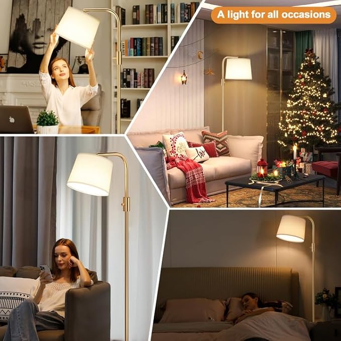 Ambimall Fully Dimmable Floor Lamp - Floor Lamps 9W LED Light Bulbs, Standing Lamps for Living Room, Modern Standing Light Tall Lamp for Bedroom (Gold and White)
