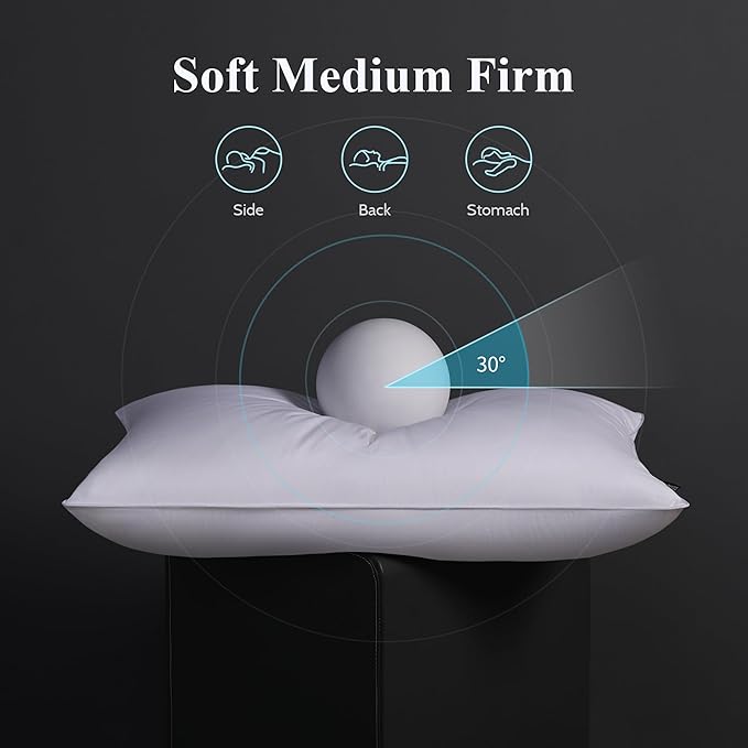 Goose Feather Down Pillow Standard Size Set of 2, Hotel Collection Bed Pillows for Sleeping, 2 Pack, Down Surrounded Soft Medium Firm Pillows for Side Back Sleepers 20 x 26 in.