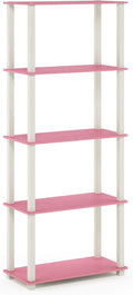 Furinno Turn-N-Tube 5-Tier Multipurpose Shelf / Display Rack / Storage Shelf / Bookshelf, Square Tubes, Pink/White